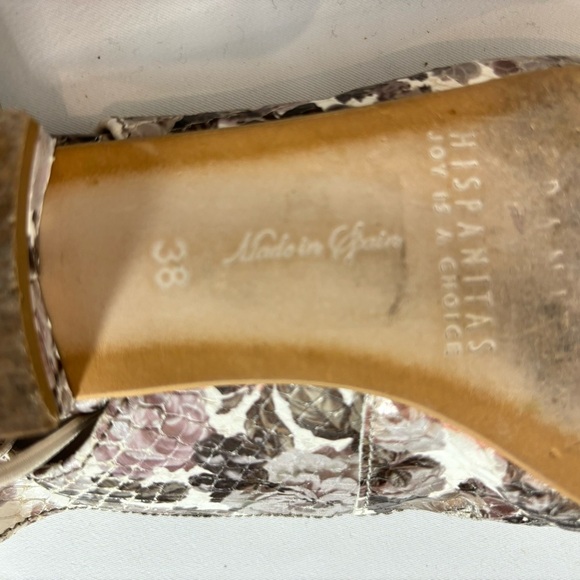 HISPANITAS Sz 38 Pointy Toe Floral Snake Embossed Made in Spain Sling Back Flats - Picture 9 of 9